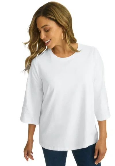 Jessica London Stretch Floral Embroidered Tee In White