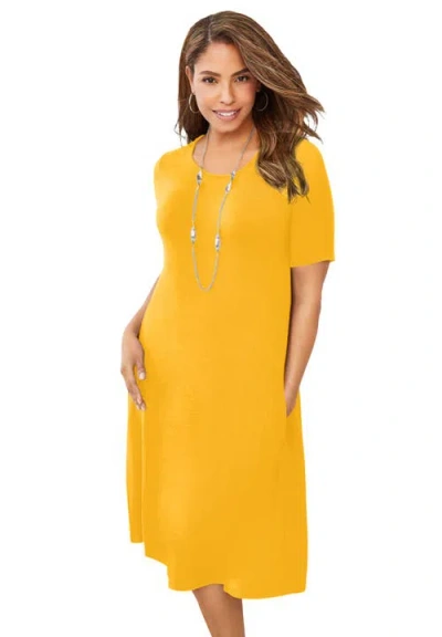 Jessica London Stretch Knit A-line Dress In Yellow