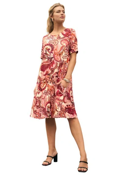Jessica London Stretch Knit A-line Dress In Pink