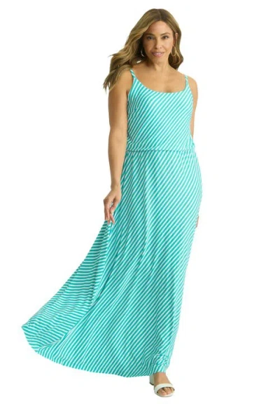 Jessica London Stretch Knit Blouson Maxi Dress In Blue
