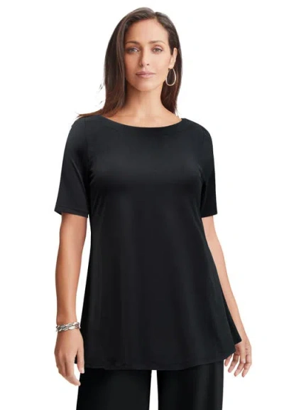 Jessica London Stretch Knit Boatneck Swing Tunic In Black