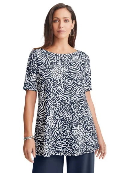 Jessica London Stretch Knit Boatneck Swing Tunic In Blue