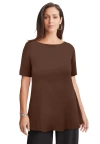 Jessica London Stretch Knit Boatneck Swing Tunic In Brown