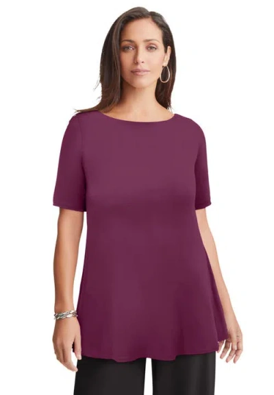 Jessica London Stretch Knit Boatneck Swing Tunic In Burgundy