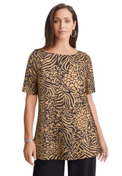 Jessica London Stretch Knit Boatneck Swing Tunic In Pattern