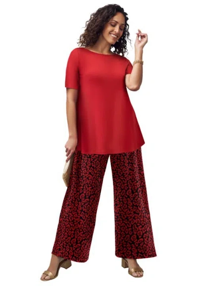 Jessica London Stretch Knit Boatneck Swing Tunic In Red