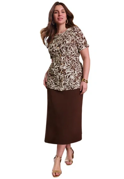 Jessica London Stretch Knit Crepe Belted Skirt Set In Multi