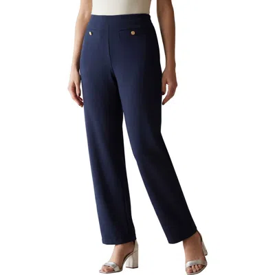 Jessica London Stretch Knit Crepe Sailor Trouser In Blue