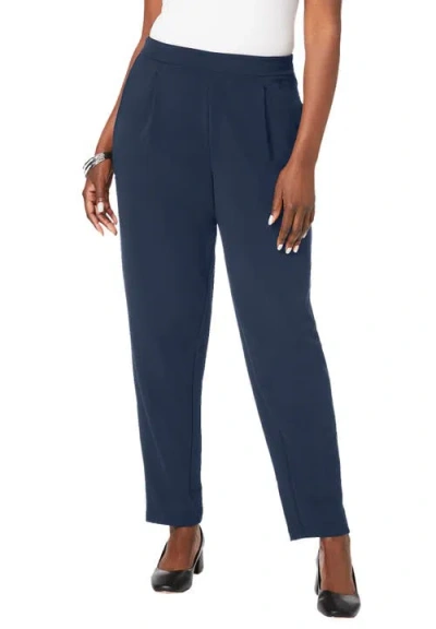 Jessica London Stretch Knit Crepe Straight Leg Pants In Blue