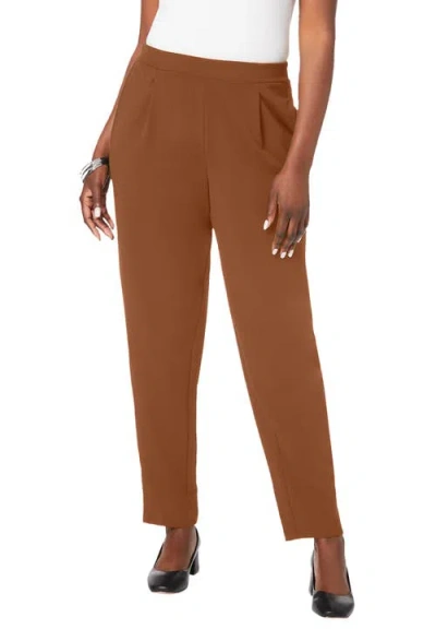 Jessica London Stretch Knit Crepe Straight Leg Pants In Brown