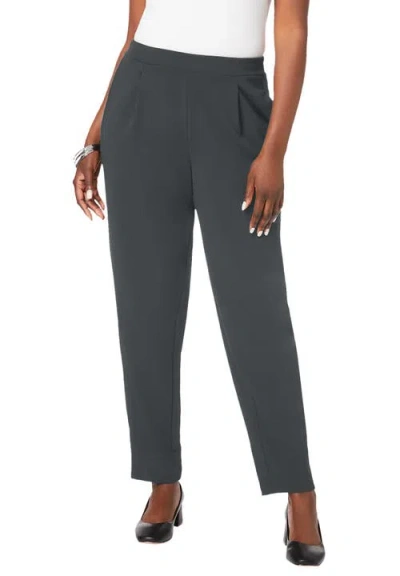 Jessica London Stretch Knit Crepe Straight Leg Pants In Gray