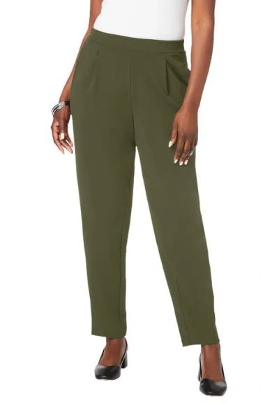 Jessica London Stretch Knit Crepe Straight Leg Pants In Green
