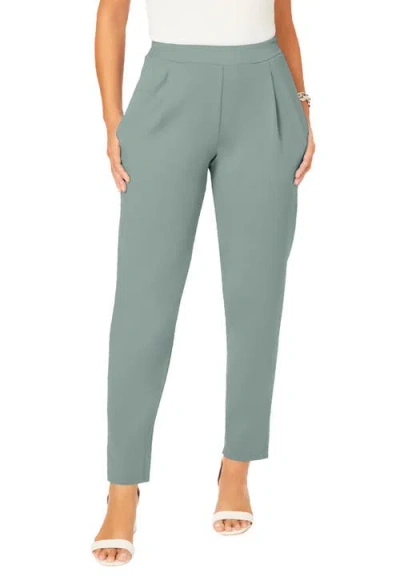 Jessica London Stretch Knit Crepe Straight Leg Pants In Green
