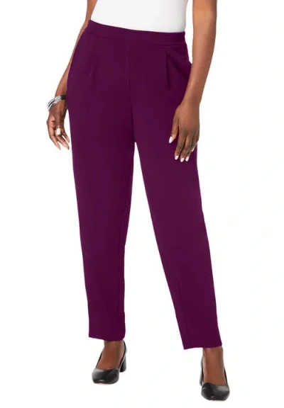 Jessica London Stretch Knit Crepe Straight Leg Pants In Purple