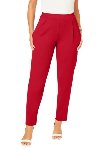 Jessica London Stretch Knit Crepe Straight Leg Pants In Red