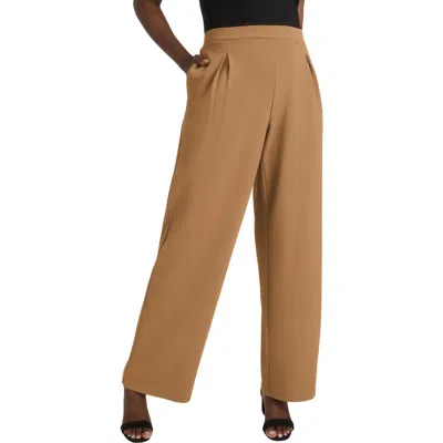 Jessica London Stretch Knit Crepe Wide Leg Pant In Brown