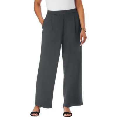 Jessica London Stretch Knit Crepe Wide Leg Pant In Gray