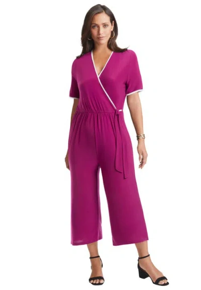 Jessica London Stretch Knit Cropped Wide Leg Jumpsuit In Pink