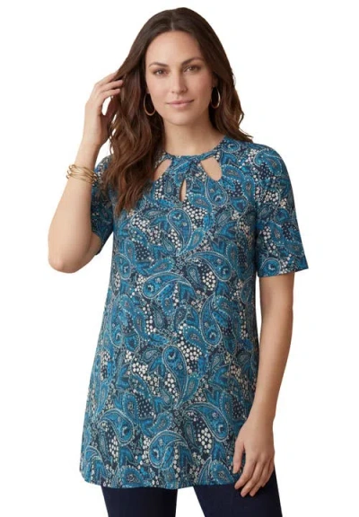 Jessica London Stretch Knit Cutout Swing Tunic In Blue