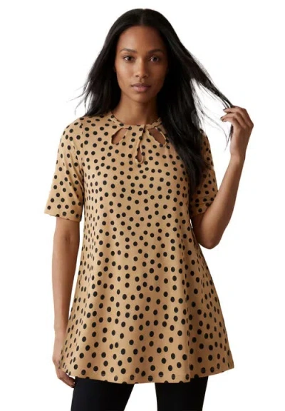 Jessica London Stretch Knit Cutout Swing Tunic In Neutral