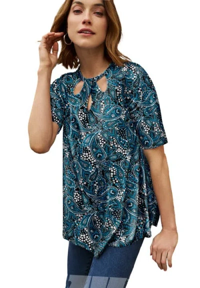 Jessica London Stretch Knit Cutout Swing Tunic In Blue