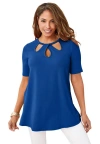 Jessica London Stretch Knit Cutout Swing Tunic In Blue