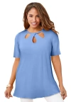 Jessica London Stretch Knit Cutout Swing Tunic In Blue