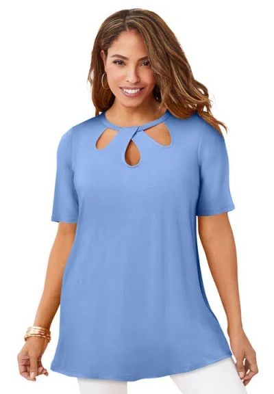 Jessica London Stretch Knit Cutout Swing Tunic In Blue