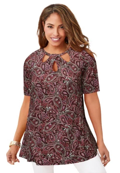 Jessica London Stretch Knit Cutout Swing Tunic In Brown
