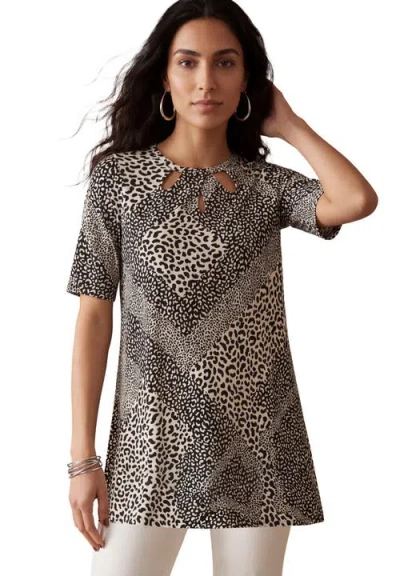 Jessica London Stretch Knit Cutout Swing Tunic In Brown