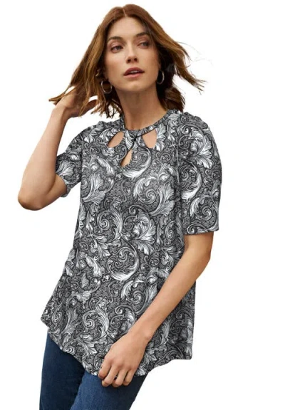Jessica London Stretch Knit Cutout Swing Tunic In Multi