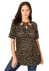 Jessica London Stretch Knit Cutout Swing Tunic In Multi