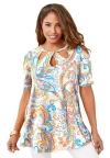 Jessica London Stretch Knit Cutout Swing Tunic In Multi