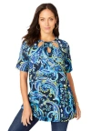 Jessica London Stretch Knit Cutout Swing Tunic In Multi