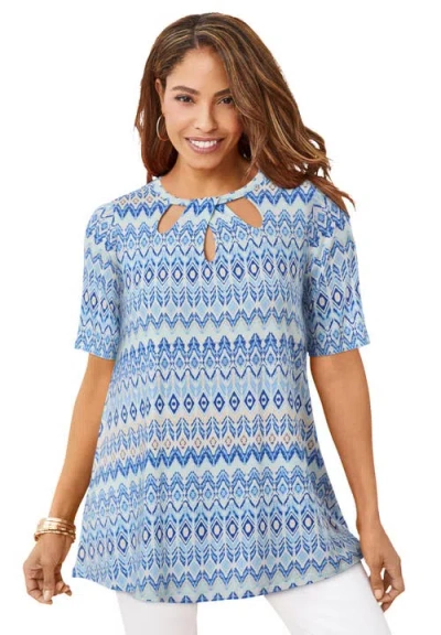 Jessica London Stretch Knit Cutout Swing Tunic In Multi