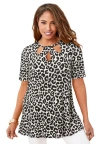 Jessica London Stretch Knit Cutout Swing Tunic In Multi