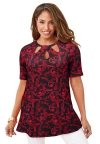 Jessica London Stretch Knit Cutout Swing Tunic In Multi