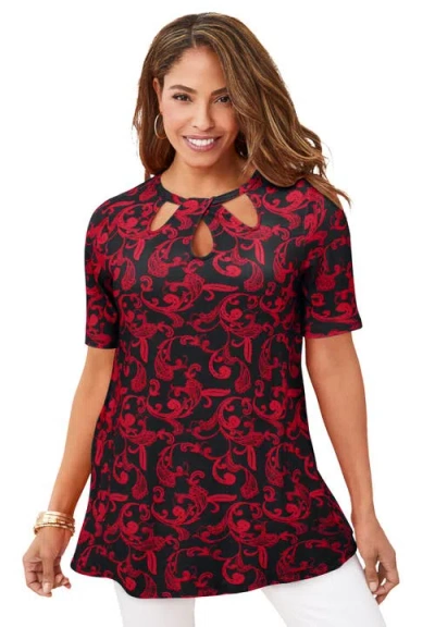 Jessica London Stretch Knit Cutout Swing Tunic In Multi