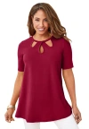 Jessica London Stretch Knit Cutout Swing Tunic In Red