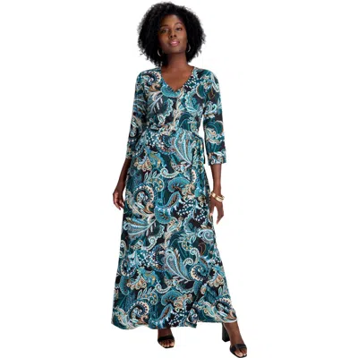 Jessica London Stretch Knit Faux Wrap Maxi Dress In Blue