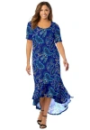 Jessica London Stretch Knit Flounce Hem Maxi Dress In Blue