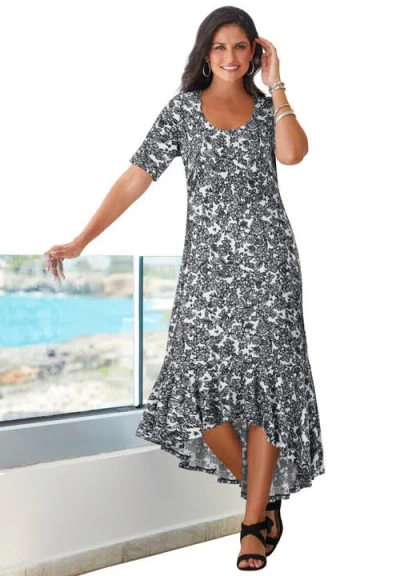Jessica London Stretch Knit Flounce Hem Maxi Dress In Gray