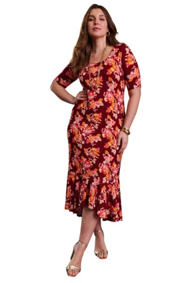 Jessica London Stretch Knit Flounce Hem Maxi Dress In Multi
