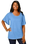 Jessica London Stretch Knit Flutter Sleeve Tunic In Blue