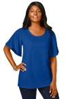 Jessica London Stretch Knit Flutter Sleeve Tunic In Blue