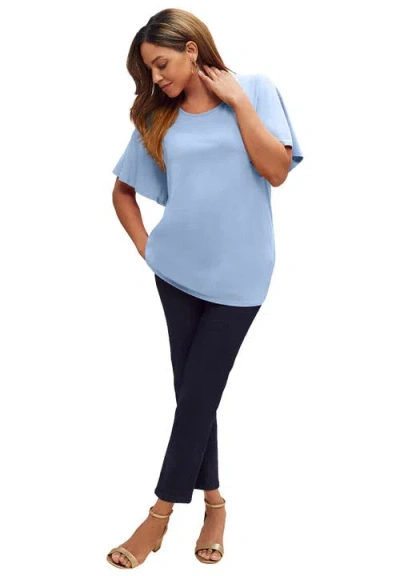 Jessica London Stretch Knit Flutter Sleeve Tunic In Blue