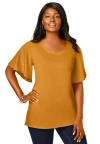 Jessica London Stretch Knit Flutter Sleeve Tunic In Gold