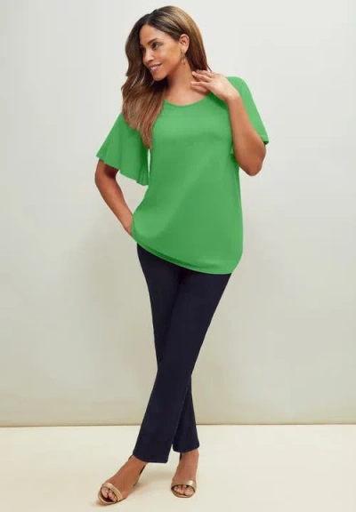 Jessica London Stretch Knit Flutter Sleeve Tunic In Green