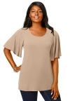 Jessica London Stretch Knit Flutter Sleeve Tunic In Neutral
