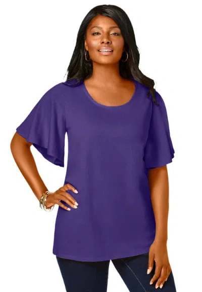 Jessica London Stretch Knit Flutter Sleeve Tunic In Purple
